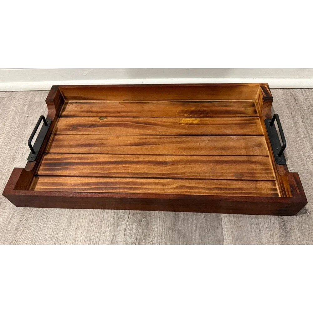 Serving tray rustic Ottoman Decor farmhouse decor Metal Handles 2”H- 12”W-  20”L